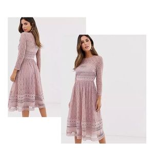 Asos lace skater pink midi dress